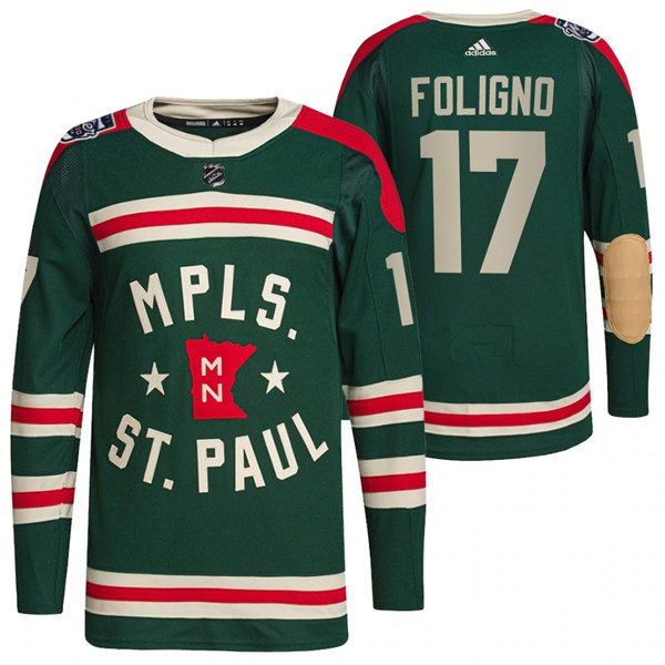 Men's Minnesota Wild #17 Marcus Foligno 2022 Green Winter Classic Stitched Jersey